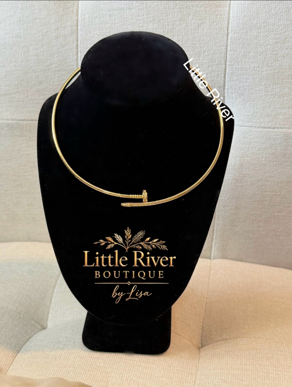GOLD Paved Diamond Nail Choker Necklace Flexible With CZ Diamonds